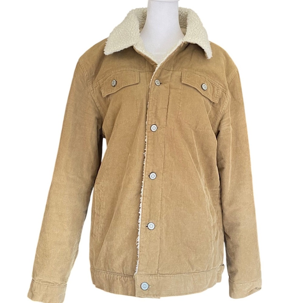 Vintage Y2K Corduroy Sherpa Lined‎ Trucker Jacket Large Utility Workwear Indie